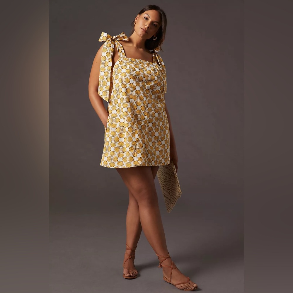 ANTHROPOLOGIE Maeve Tie-Strap Mini Dress seashells jumper SIZE 1X vacation beach